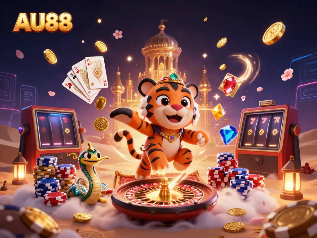 Experience exhilarating play at AU88 with a vibrant 3D scene of casino excitement.