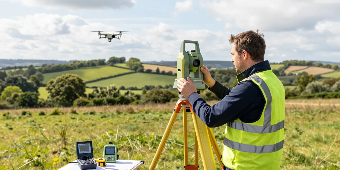 Topographical Land Surveys Berkshire performed by professional surveyor using advanced equipment in scenic landscape.