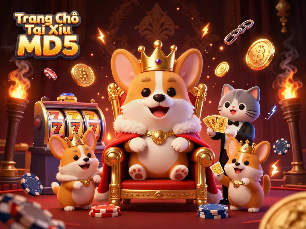 Experience the thrill of Trang Chủ Tài Xỉu MD5 among vibrant digital elements and dynamic casino characters.