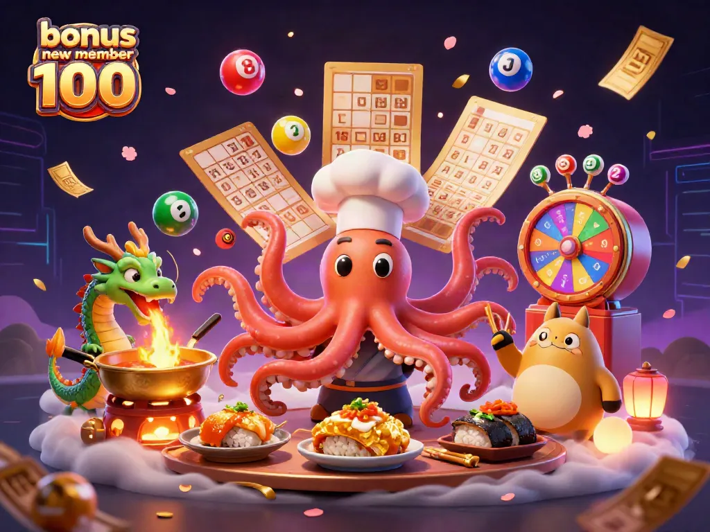 Engage with bonus new member 100 in a vibrant 3D casino scene filled with playful action and excitement.
