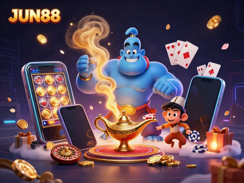 Engage with JUN88's exciting online casino game scene featuring innovative characters and dynamic game elements.