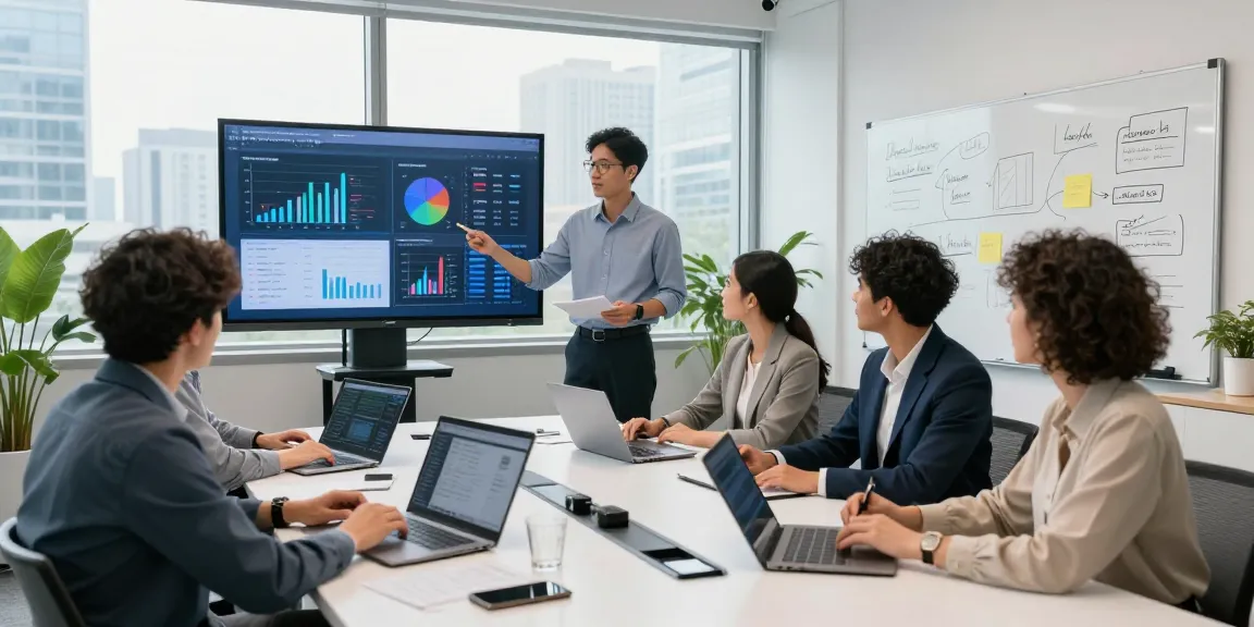 Team discussing it support for business strategies in a modern conference room with vibrant office ambiance.