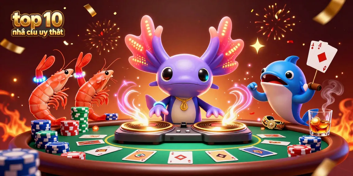 Experience the excitement of top 10 nhà cái uy tín with dynamic casino characters celebrating in a vibrant scene.