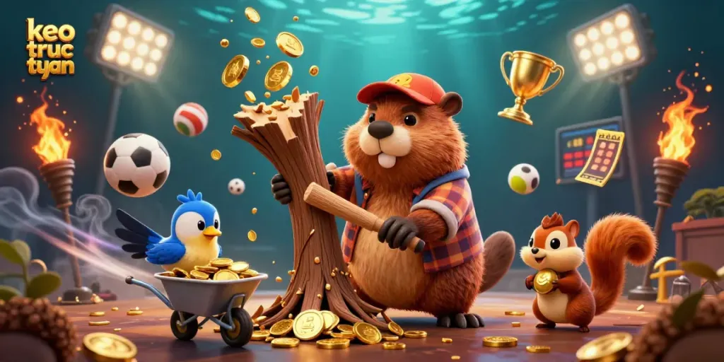 Experience keo truc tuyen with a beaver and bird in a gold raining casino scene.