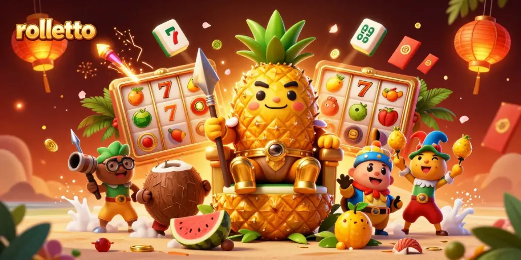 Experience the rolletto thrill with a golden pineapple king and dynamic slot elements.
