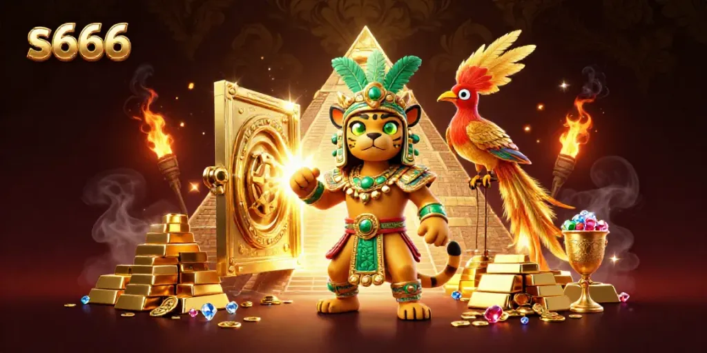 Join the thrilling s666 casino adventure with a vibrant ultra-detailed 3D illustration of golden treasures.