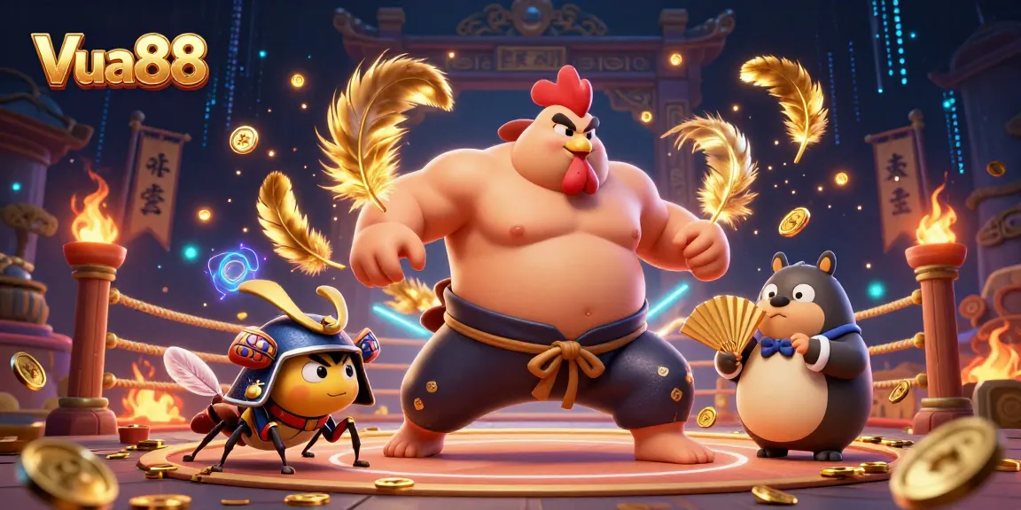 Place bets with Vua88 in a lively 3D casino scene featuring vibrant characters and dynamic effects.