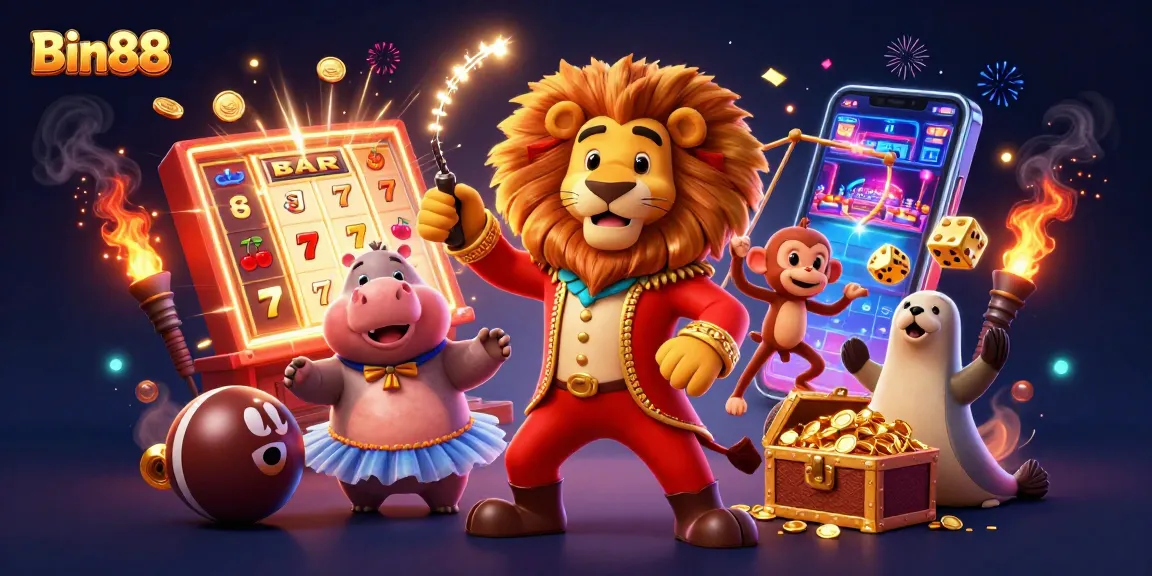 Experience thrilling games at Bin88 with dazzling characters and vibrant casino elements in a rich, dynamic scene.