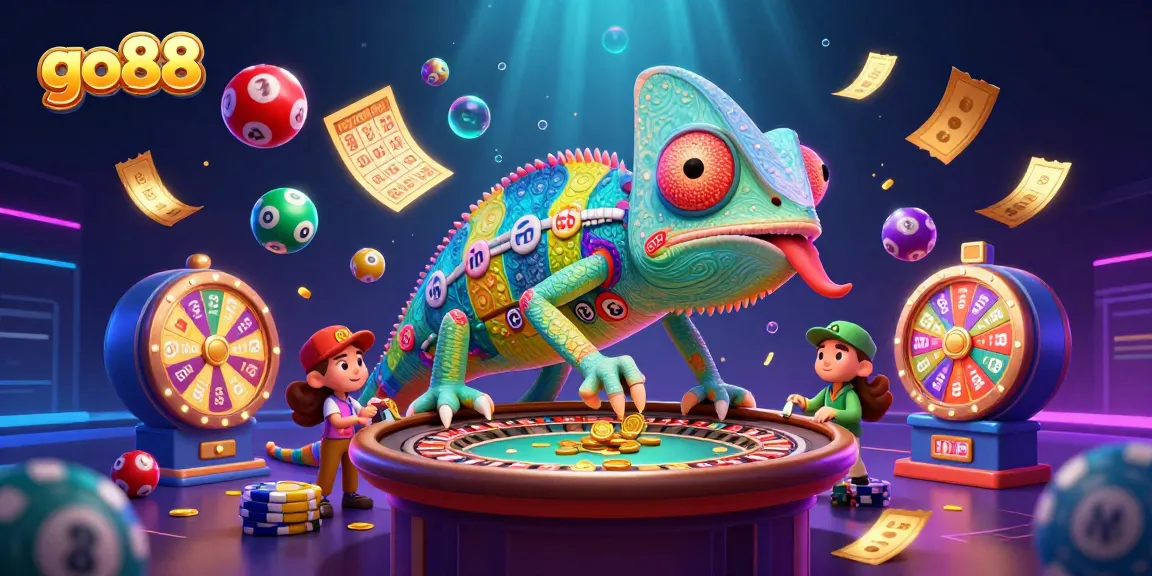 Engage with go88's 3D chameleon casino owner amidst dynamic gambling elements.