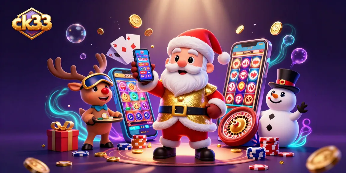 Experience ck33 thrills with Santa, a reindeer dealer, and a poker chip snowman celebrating jackpots!