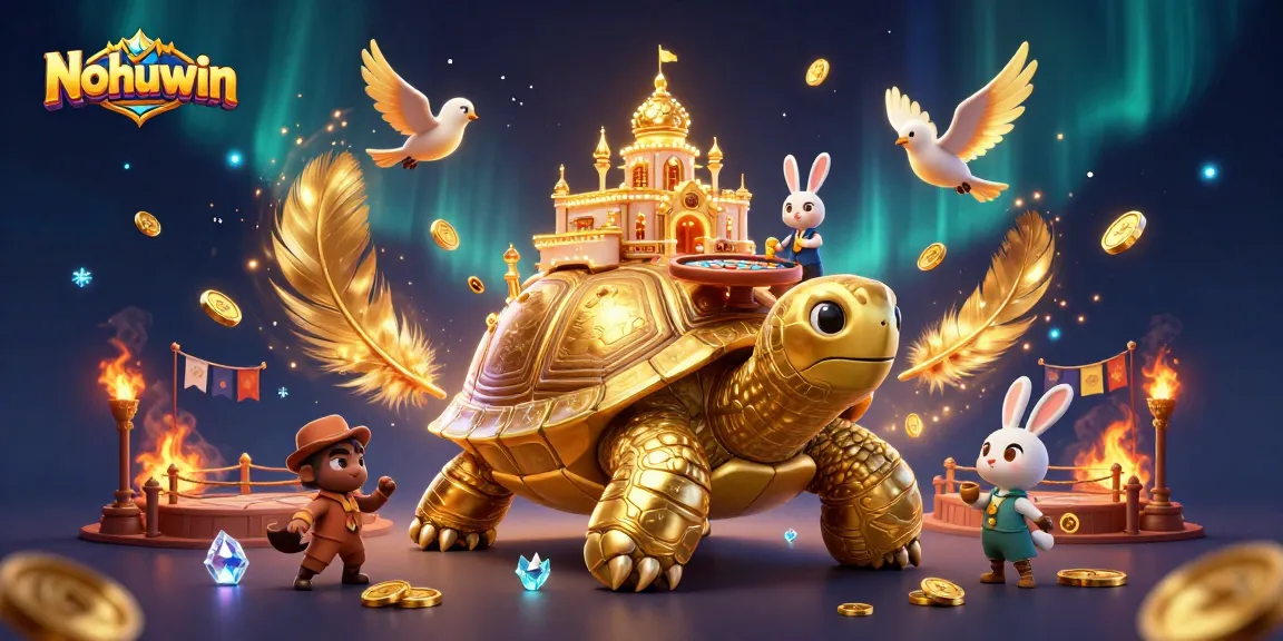 Nohuwin brings excitement with a colorful casino scene featuring a golden tortoise and a rabbit dealer.