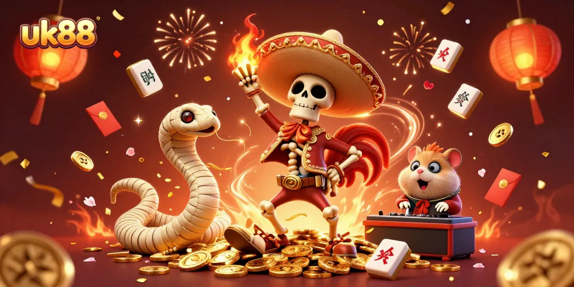 Experience the thrill of uk88 gaming with vibrant characters and festive casino elements.