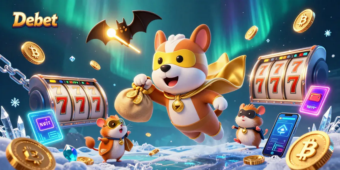 Bet big with Debet, showcasing a superhero dog and hamster in a dynamic casino setting.
