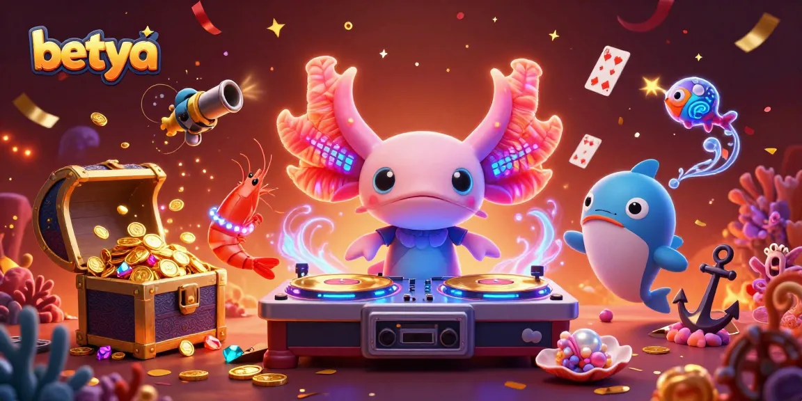 Experience the thrill of betya with vibrant gaming action from an axolotl DJ and vibrant sea creatures.