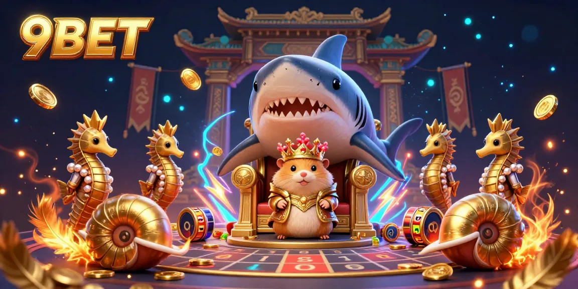 Experience the thrill of gaming at 9BET with a vibrant illustration showcasing engaging casino elements and characters.