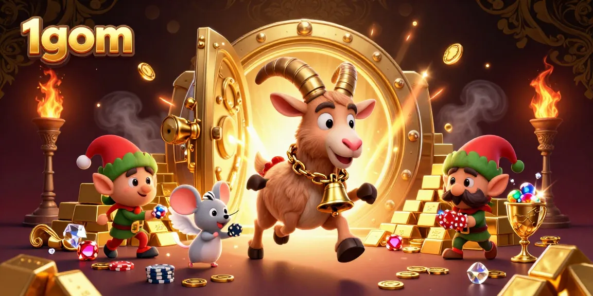 Experience thrilling gameplay with 1gom as festive characters steal chips in a vibrant casino.