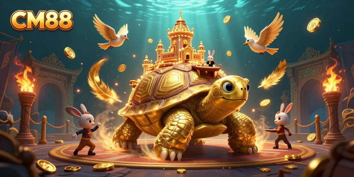 Engage in thrilling gameplay at CM88, featuring an enchanting casino scene with a magical golden tortoise.