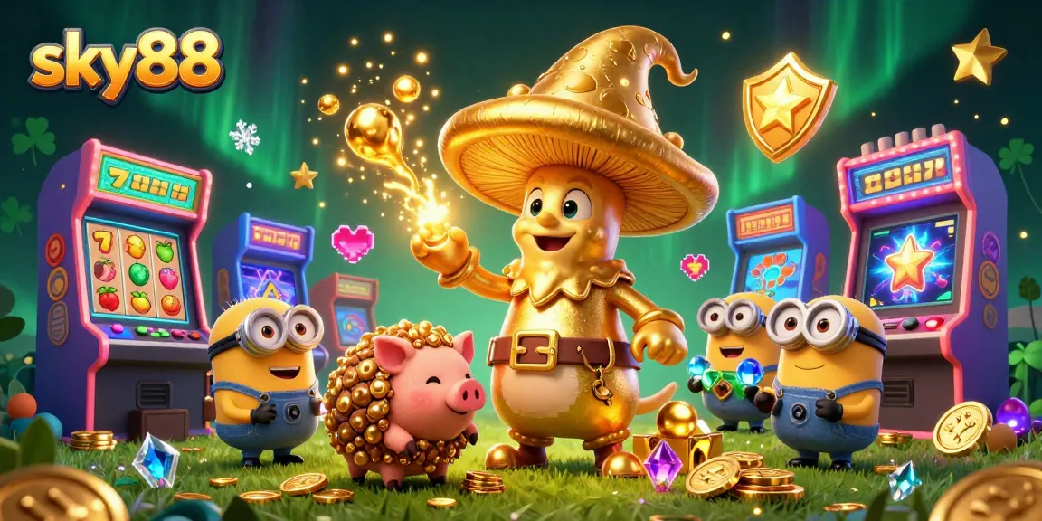 Experience exciting gameplay at sky88 with vibrant slots and treasures in this enchanting casino scene.