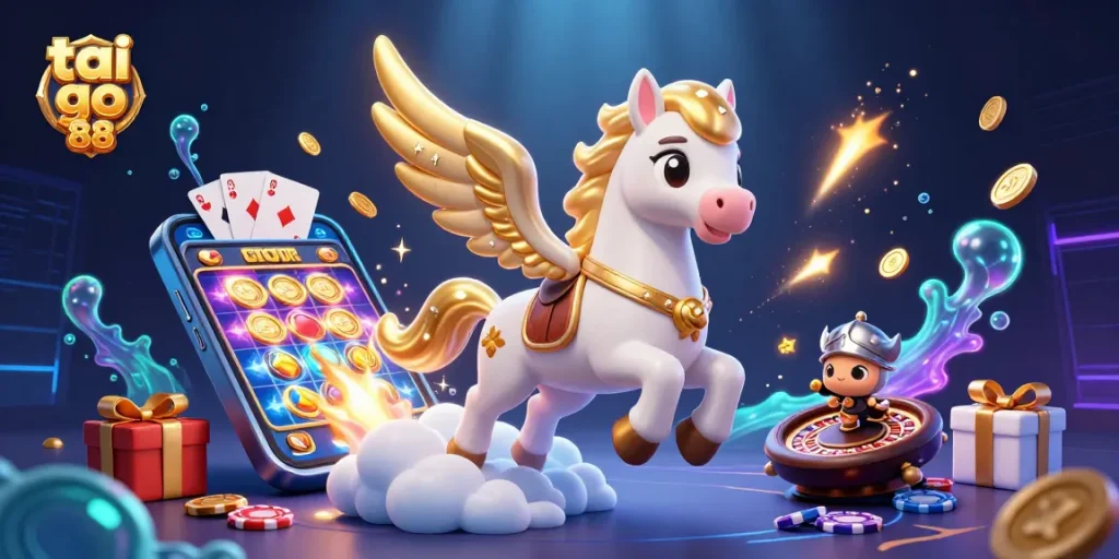 Spin thrilling slots and win big with tai go 88's diverse games showcased in a vibrant 3D scene.