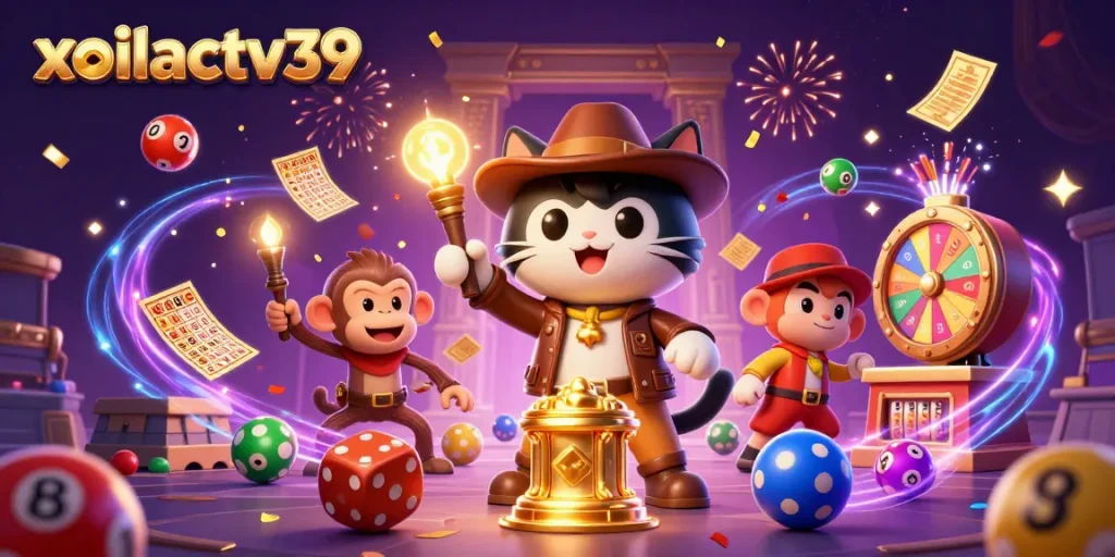 Experience thrilling moments at xoilactv39 with a cat archaeologist discovering golden casino treasures.