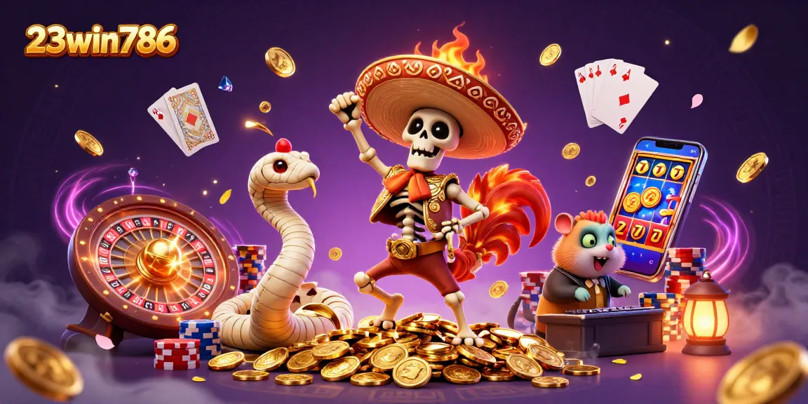 Experience the excitement of 23win786 with vibrant characters dancing on coins, showcasing live betting elements.