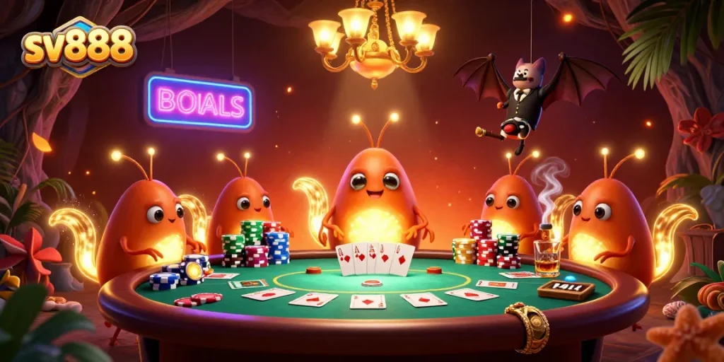 Experience immersive gameplay at sv888 with vibrant glowworms illuminating the casino atmosphere.