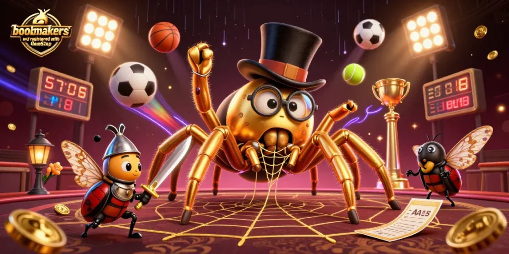 Experience thrilling action with bookmakers not registered with GamStop as vibrant characters engage in a dynamic casino scene.