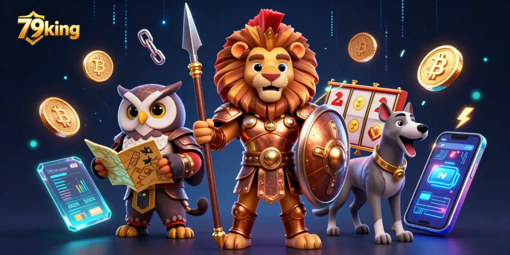 79king commands the slot gaming scene with vibrant 3D characters and dynamic crypto elements.