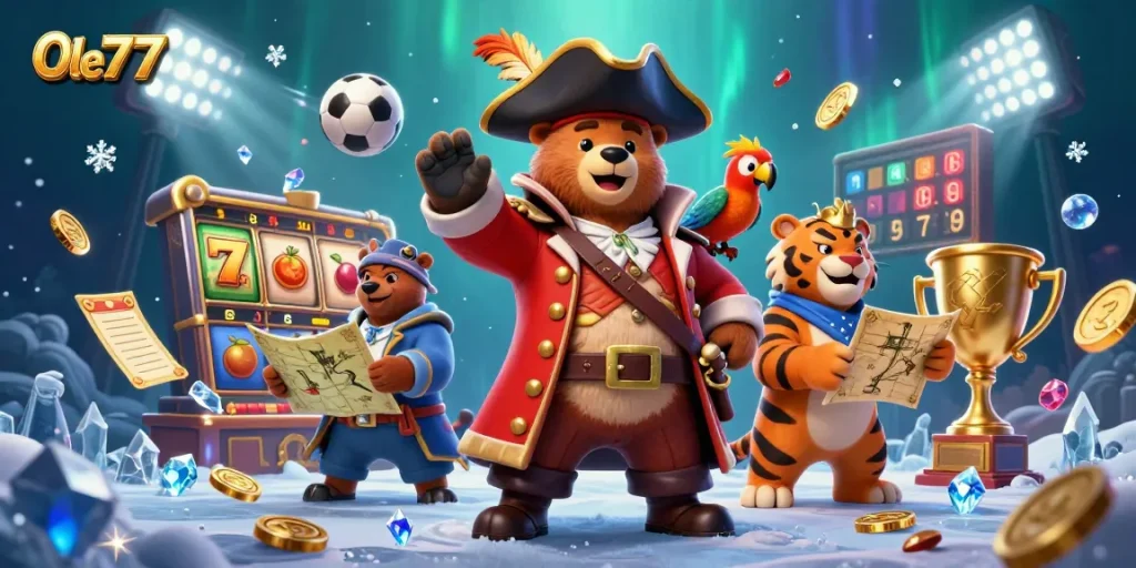 Experience thrilling slots and jackpot excitement at Ole777 with stunning 3D visuals featuring playful pirate characters.
