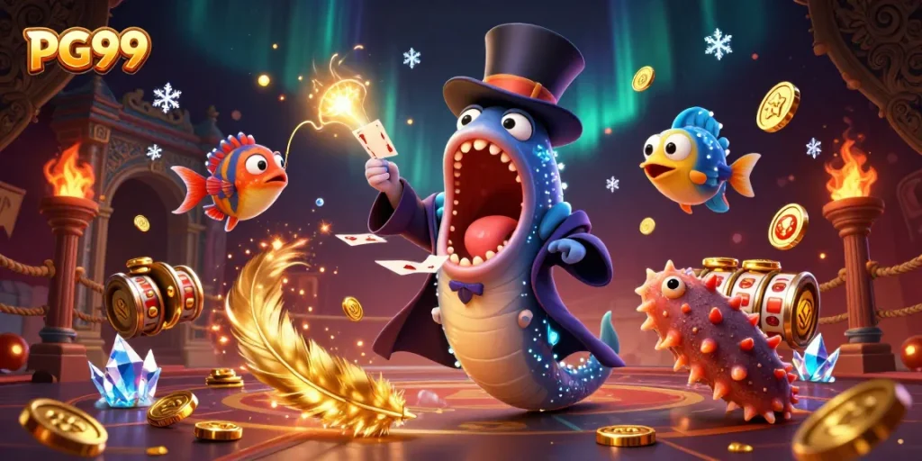 Experience thrilling wins at PG99 with a vibrant 3D marine-themed casino scene.